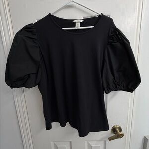 H&M Black Puff Sleeve Scoop Neck Top Women's XXL Cottagecore Casual